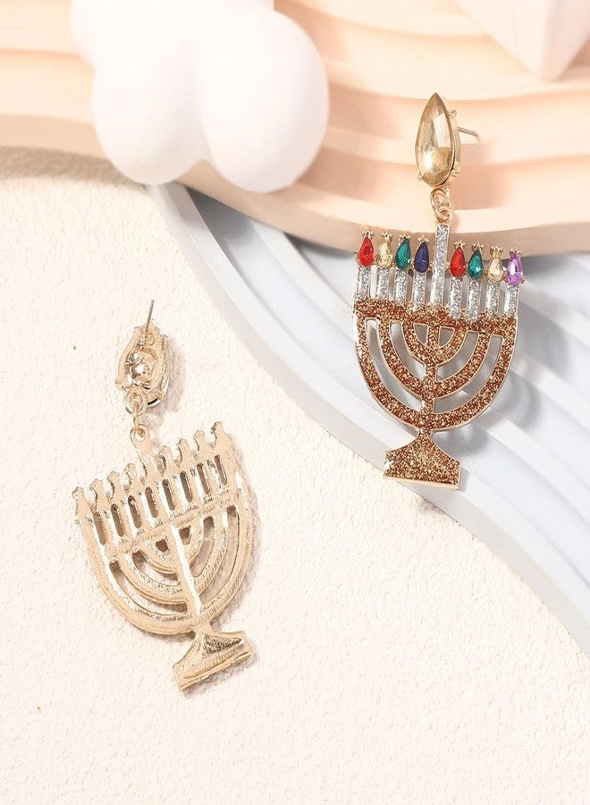 SCRDPRAD Hanukkah Menorah Dangle Earrings for Women Rhinestone Beaded Jewish Star of David Menorah Candle Earrings Christmas Hanukkah Chanukah Holiday Jewelry Gifts (StyleB) - Image 3